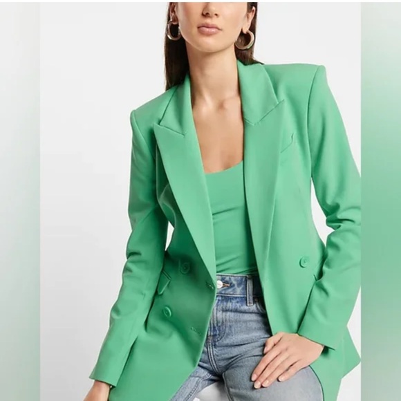 EXPRESS BRIGHT KELLY DOUBLE BREASTED HOURGLASS BLAZER 0 - Picture 3 of 12